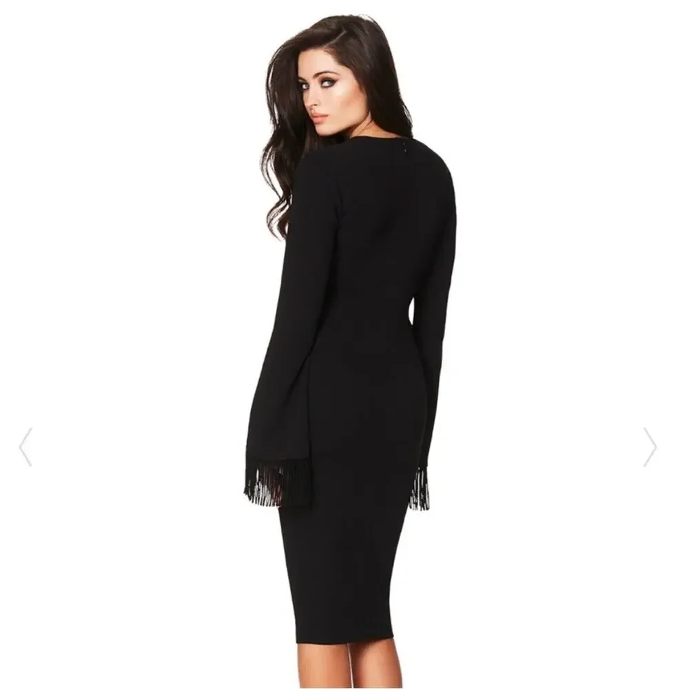 NWT Nookie Iris Long Sleeve‎ Plunge V-Neck Midi Dress Black Small